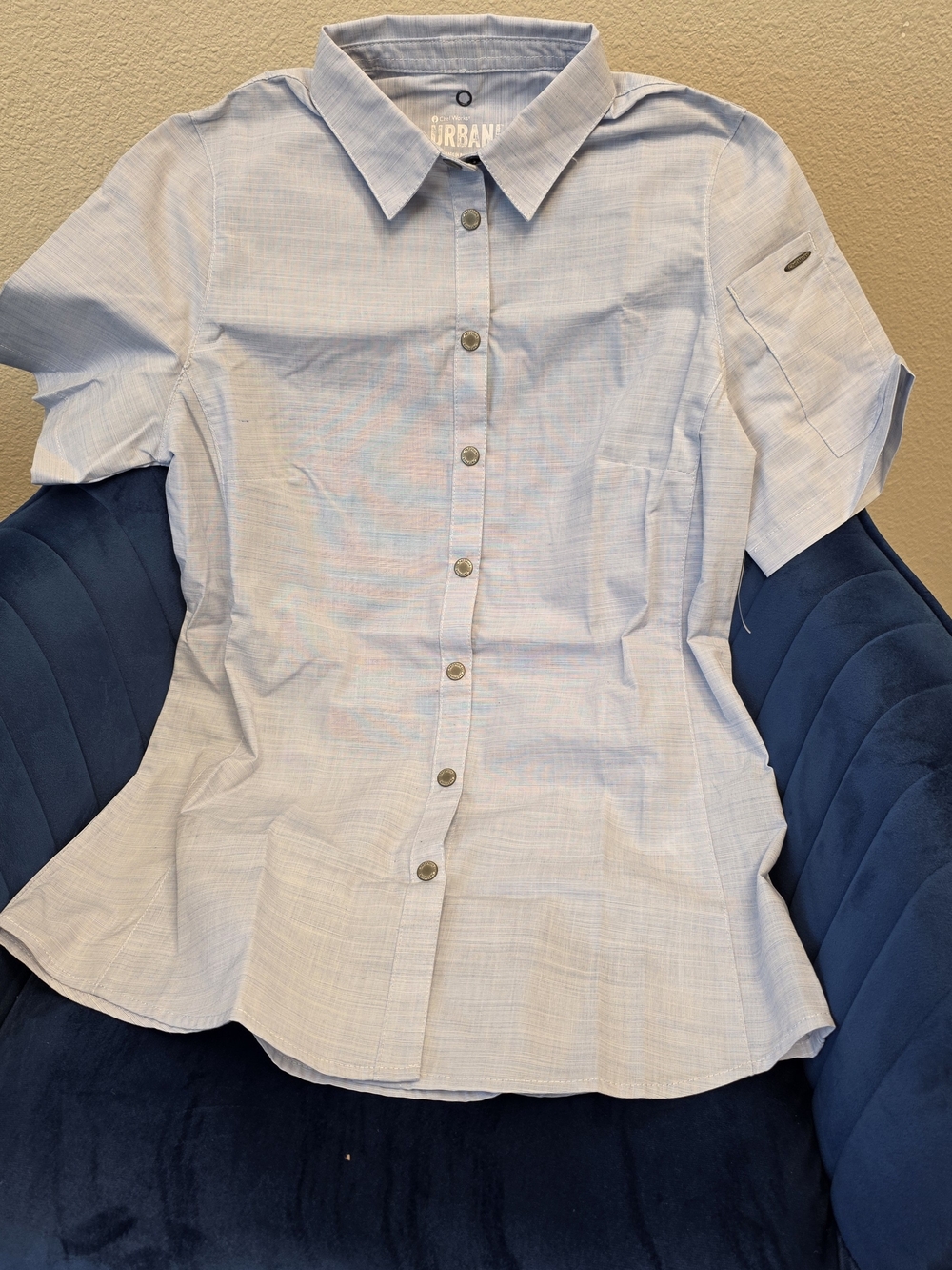 Chef Works URBAN Collection Light Blue Snap Front Short Sleeve Shirt